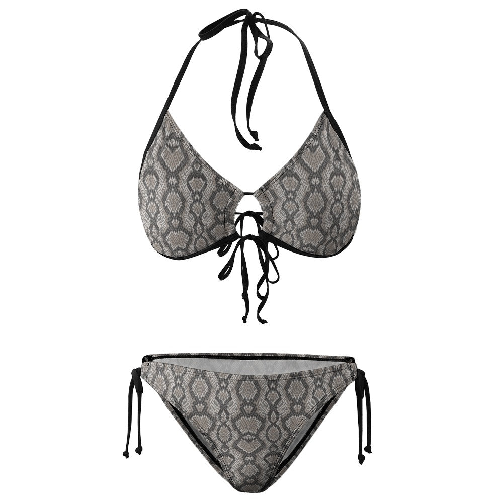 Plus size snake print triangle bikini set women front view