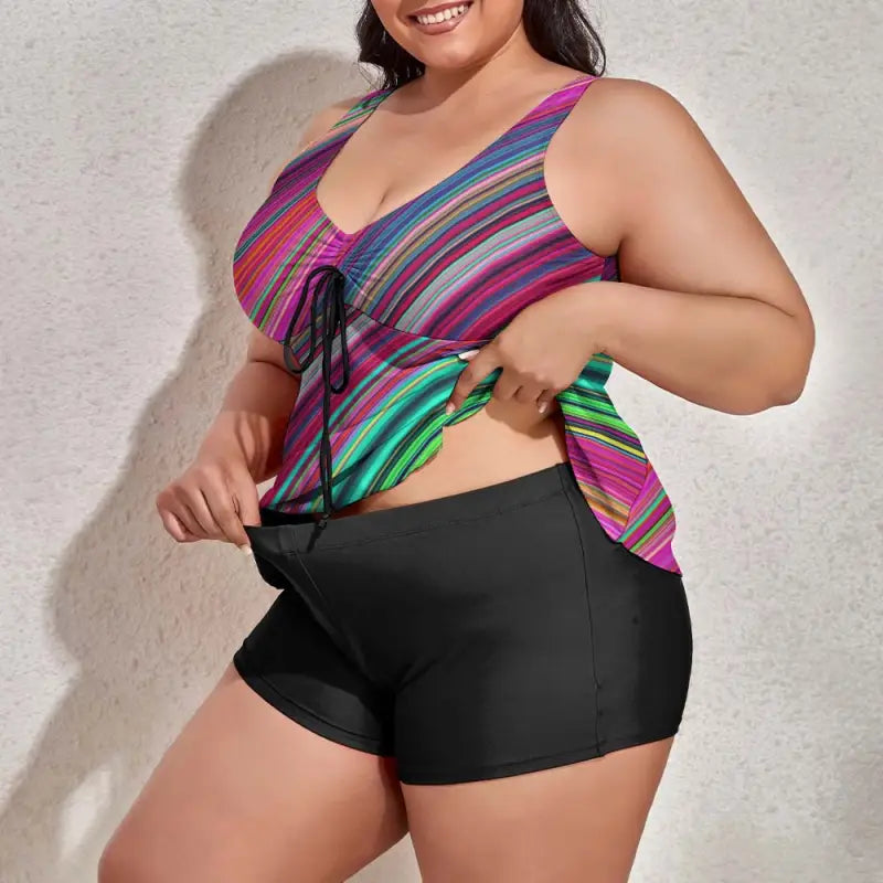 Plus size tankini set with swim shorts side view