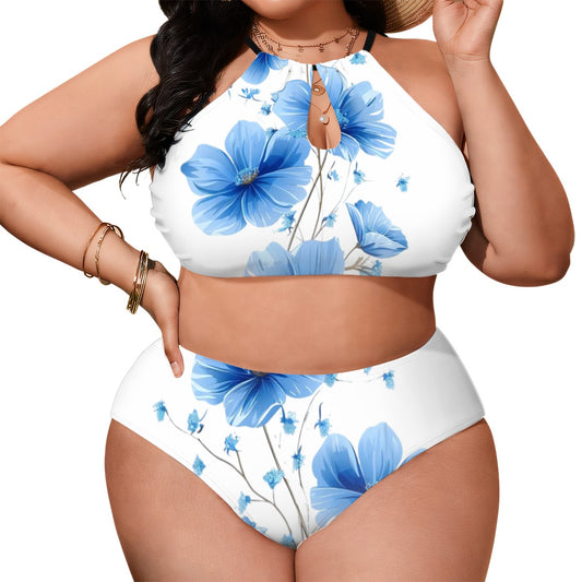 Plus size watercolor floral halter bikini set women front view