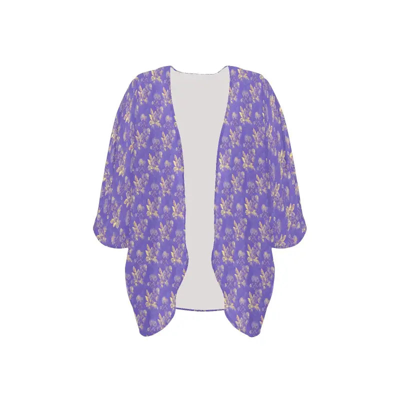 Purple floral open front chiffon kimono cardigan product image front view