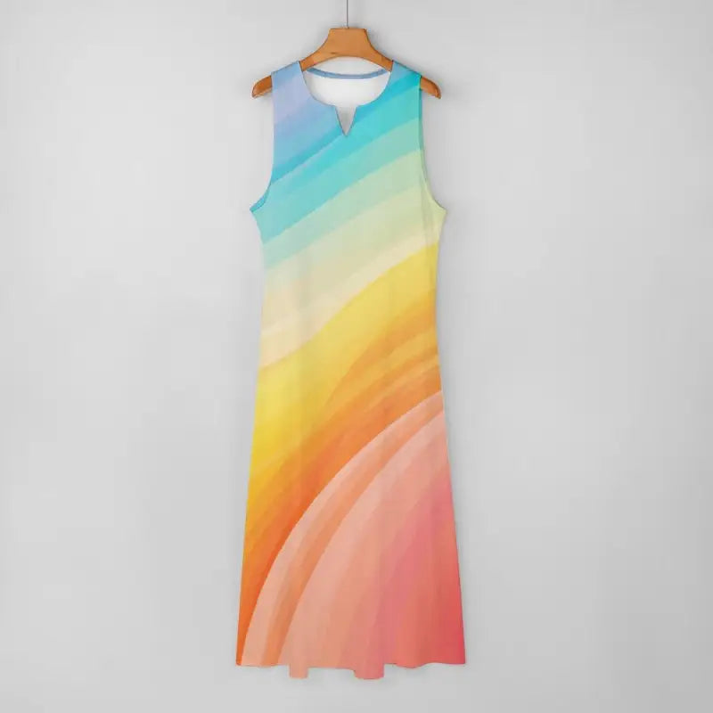 Rainbow gradient summer maxi dress hanging garment view