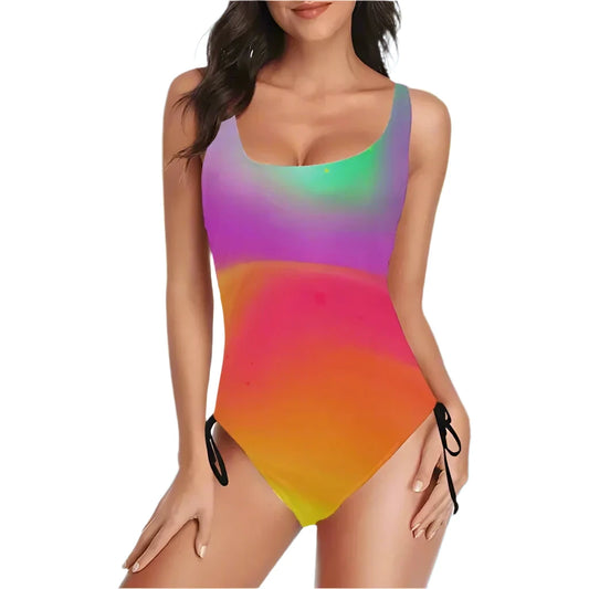 Rainbow ombre one piece swimsuit front view