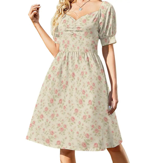 Short sleeve floral midi dress with ruched bust detail