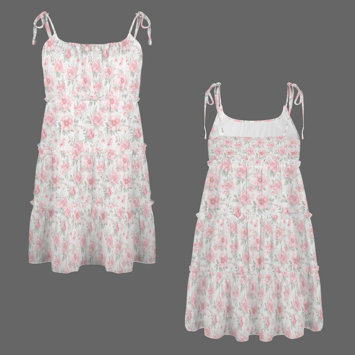 Soft floral mini dress with ruffle hem and gathered bodice