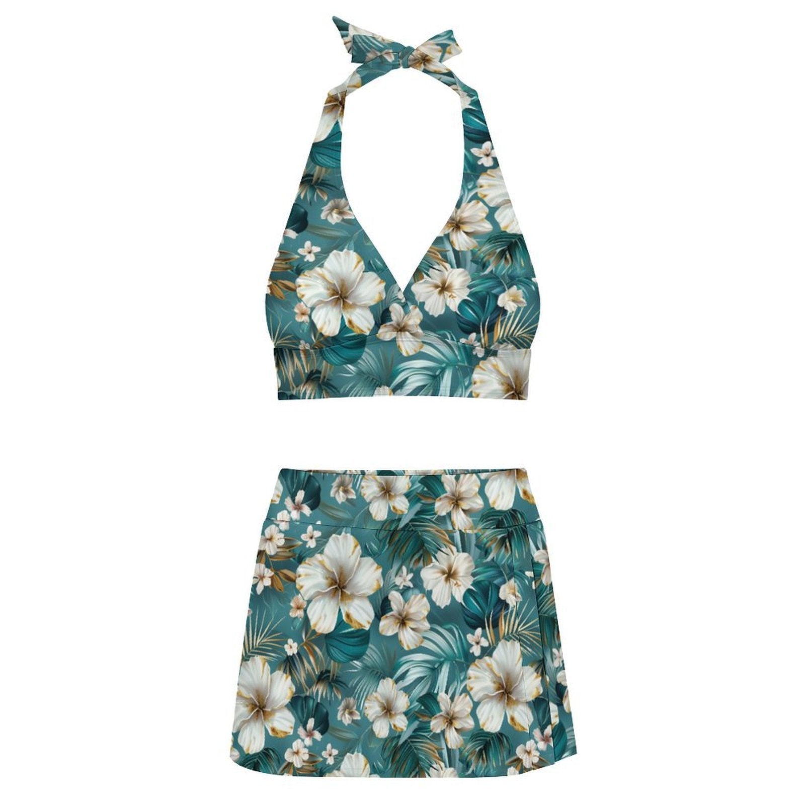 Tropical bikini set flat lay front