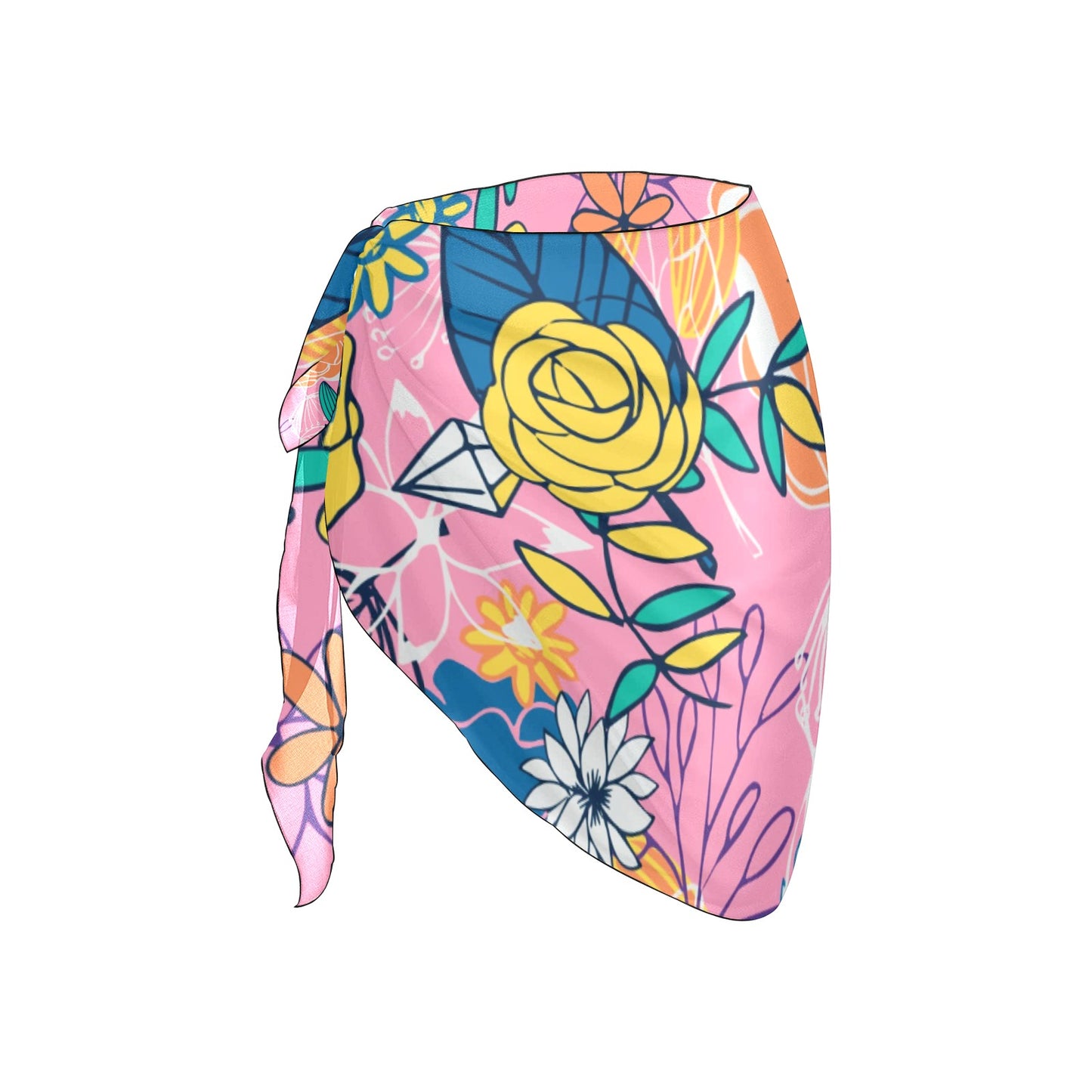 Tropical floral sarong beach cover up with wrap tie detail