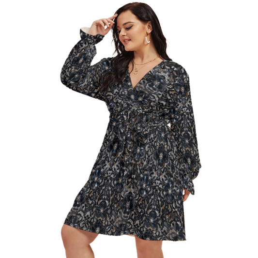 Midnight Floral Long Sleeve Wrap Mini Dress