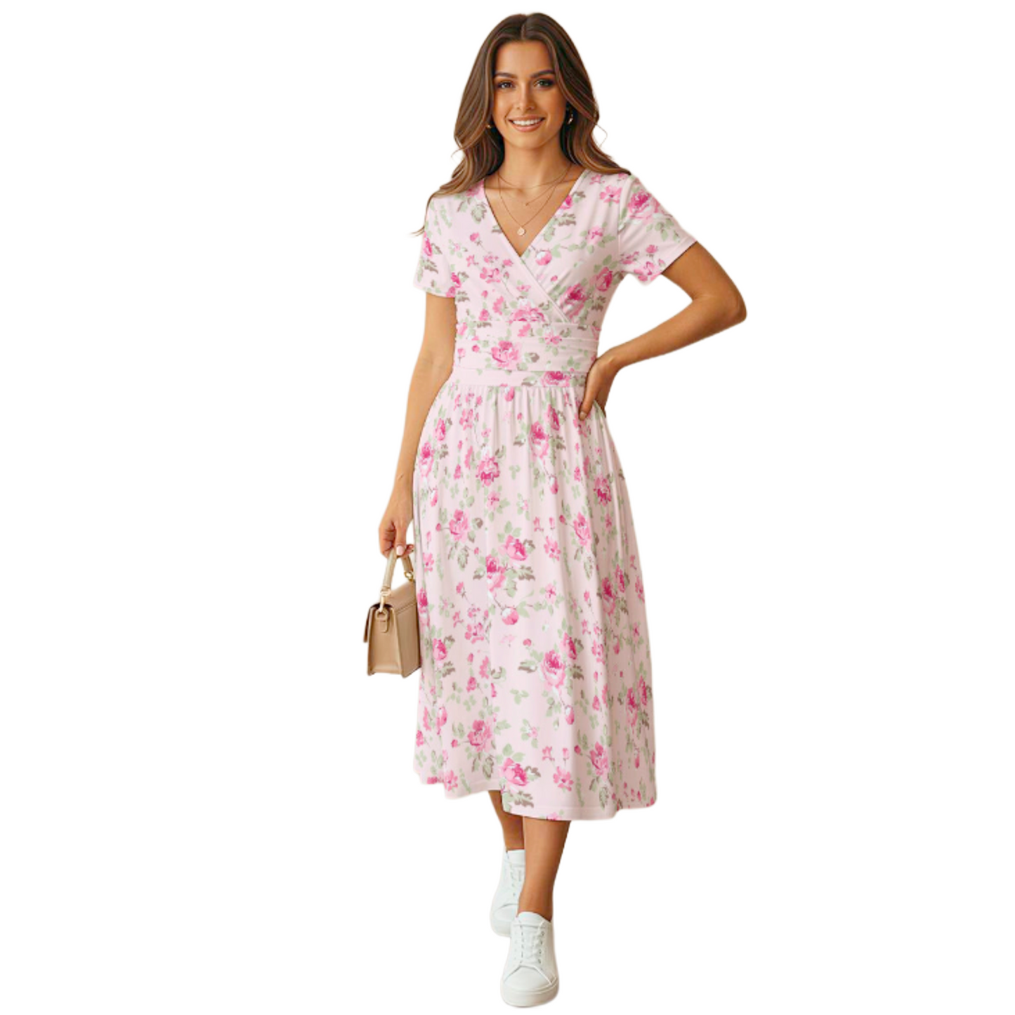 Blush Rose Floral Wrap Midi Dress