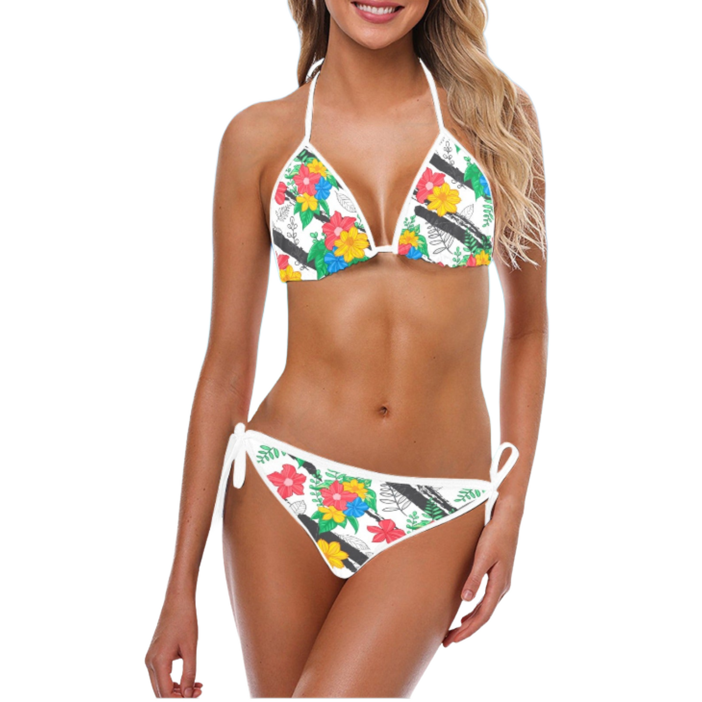 Coastal Floral Triangle Bikini Set – Structured Halter Silhouette