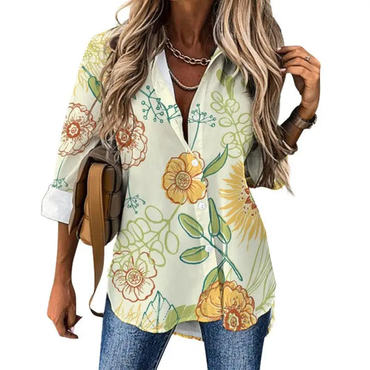 Vintage botanical floral button-up blouse front view
