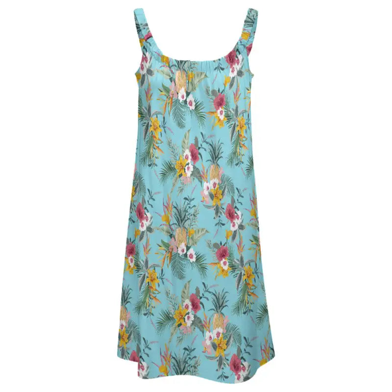Women blue floral tank dress scoop neck summer casual style