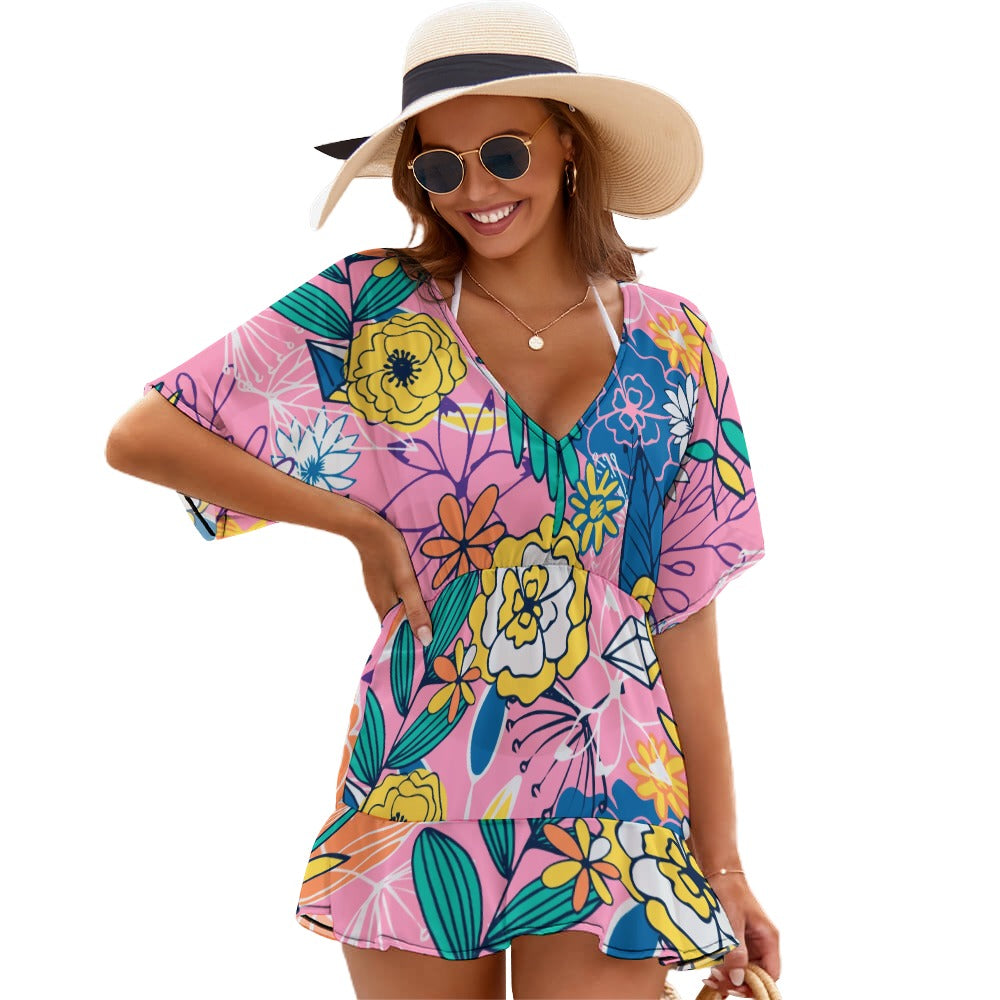 Women's floral beach cover up dress with chiffon fabric and flowing silhouette