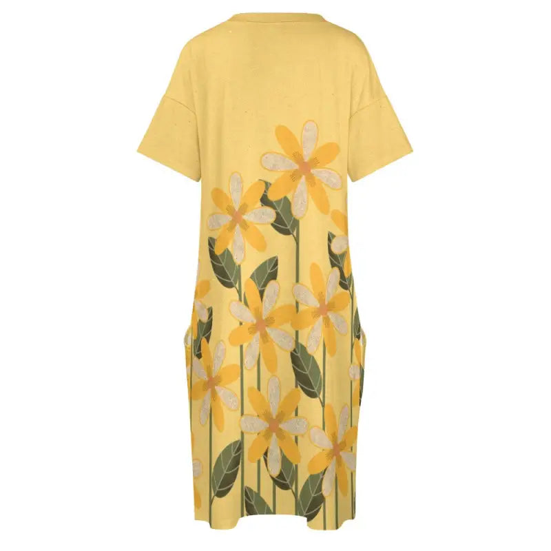 Yellow floral V-neck dress back view