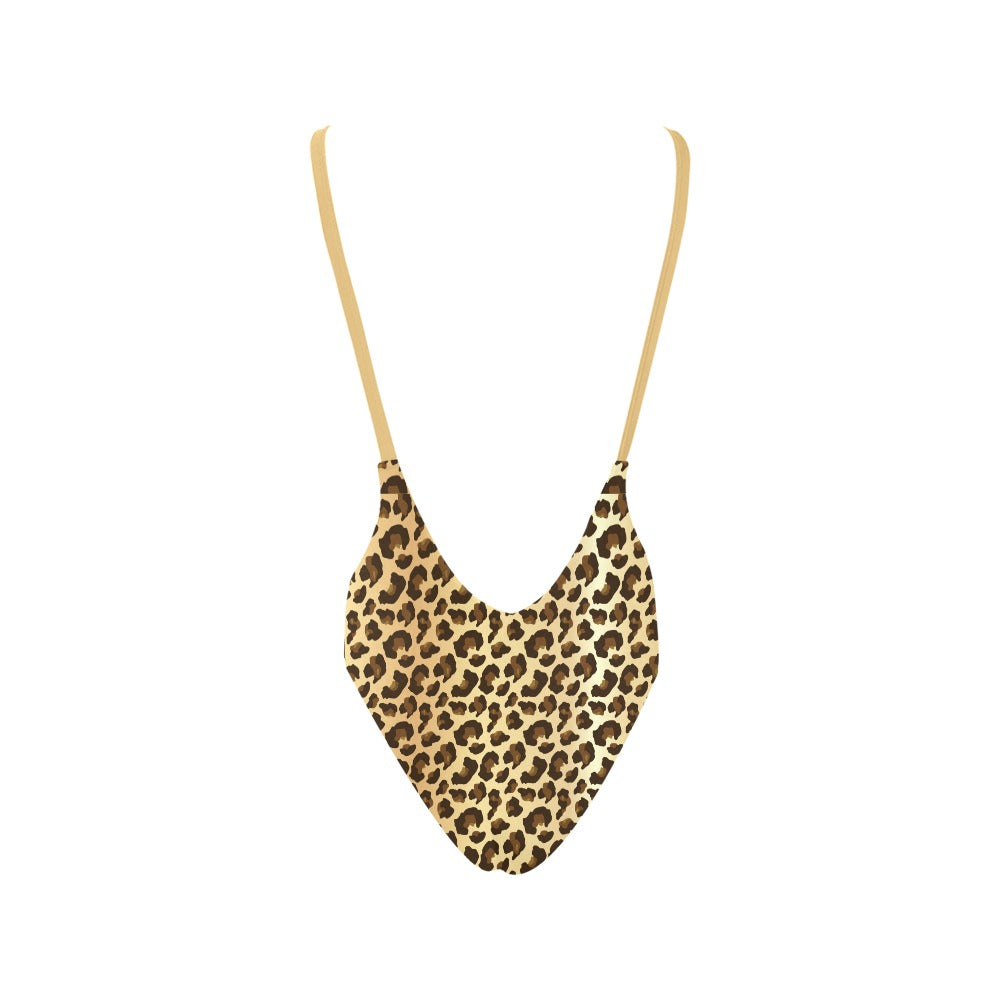 back view leopard print one piece swimsuit straps
