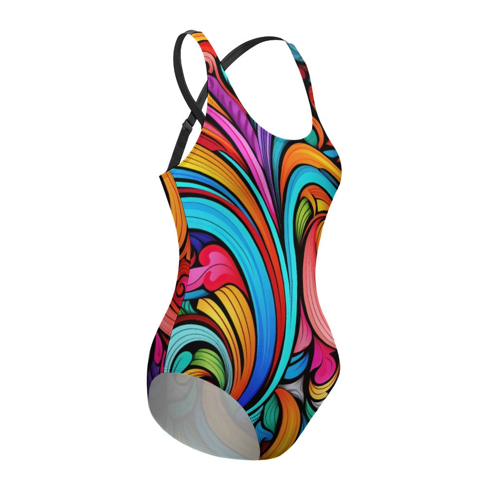 abstract print one piece side view