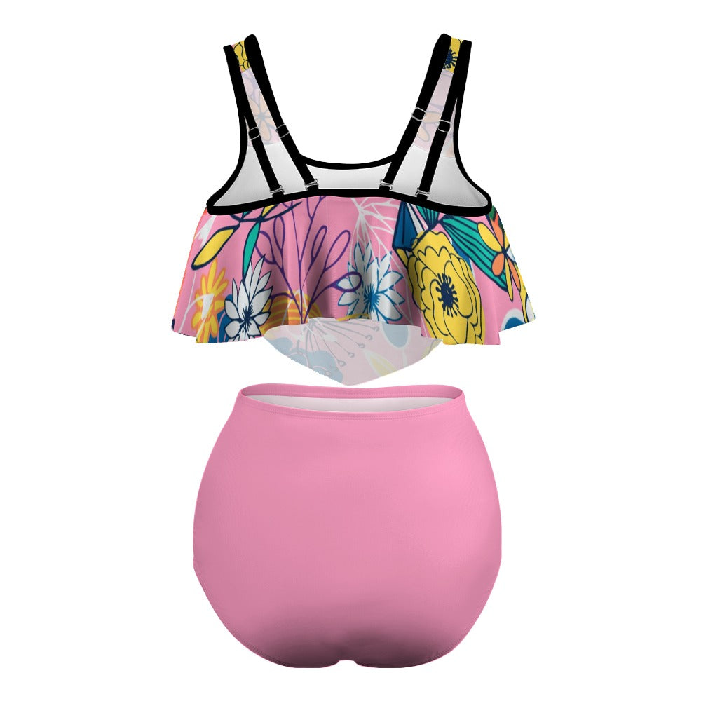 adjustable strap floral tankini swimsuit