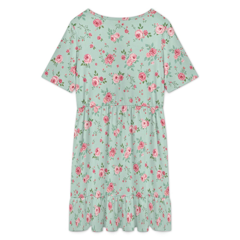 back view floral tiered mini dress soft drape structure