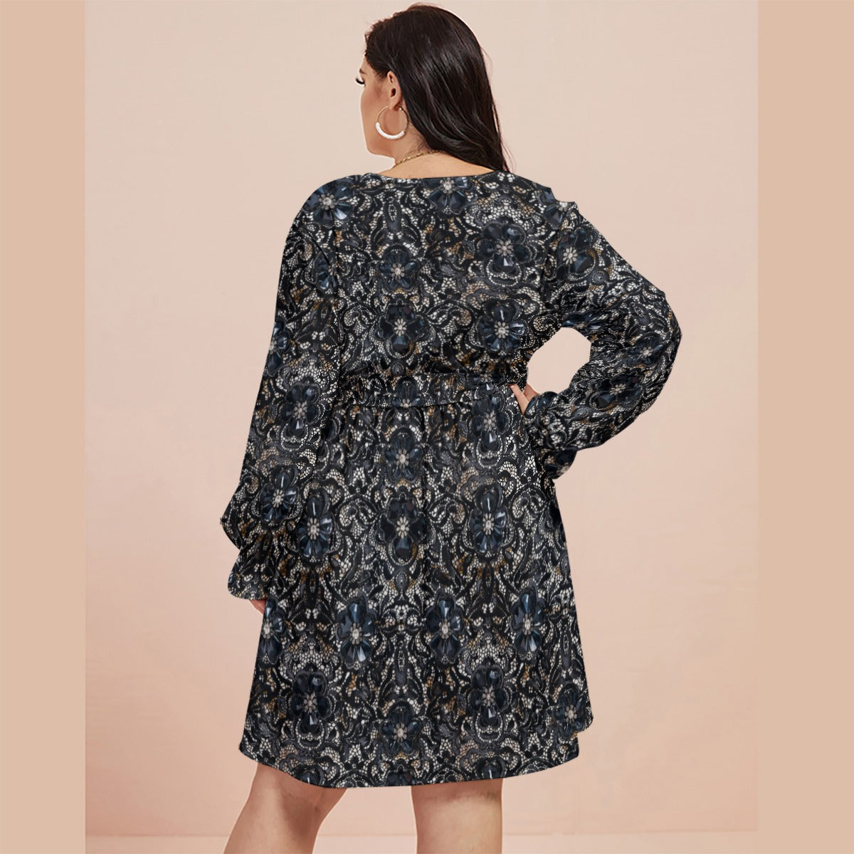back view midnight floral mini dress silhouette