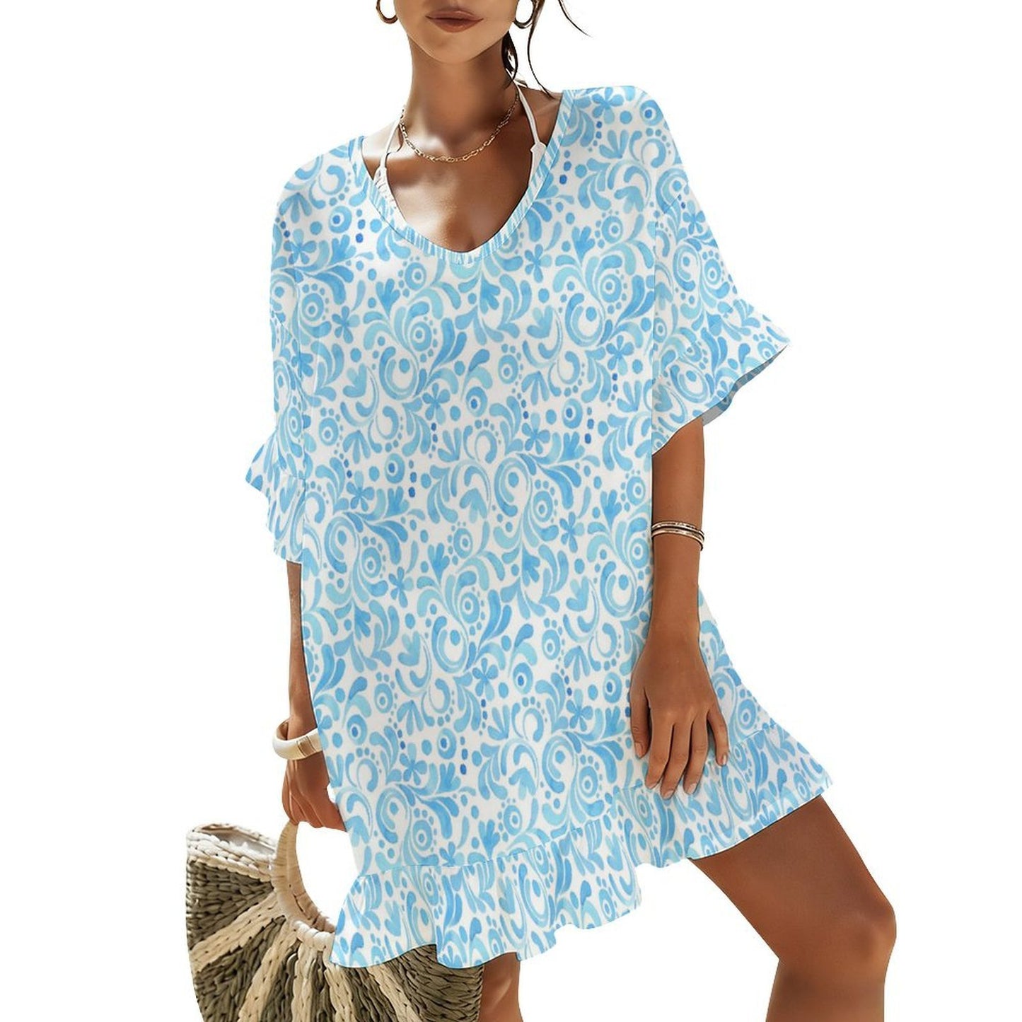 blue chiffon swim cover up front view relaxed fit