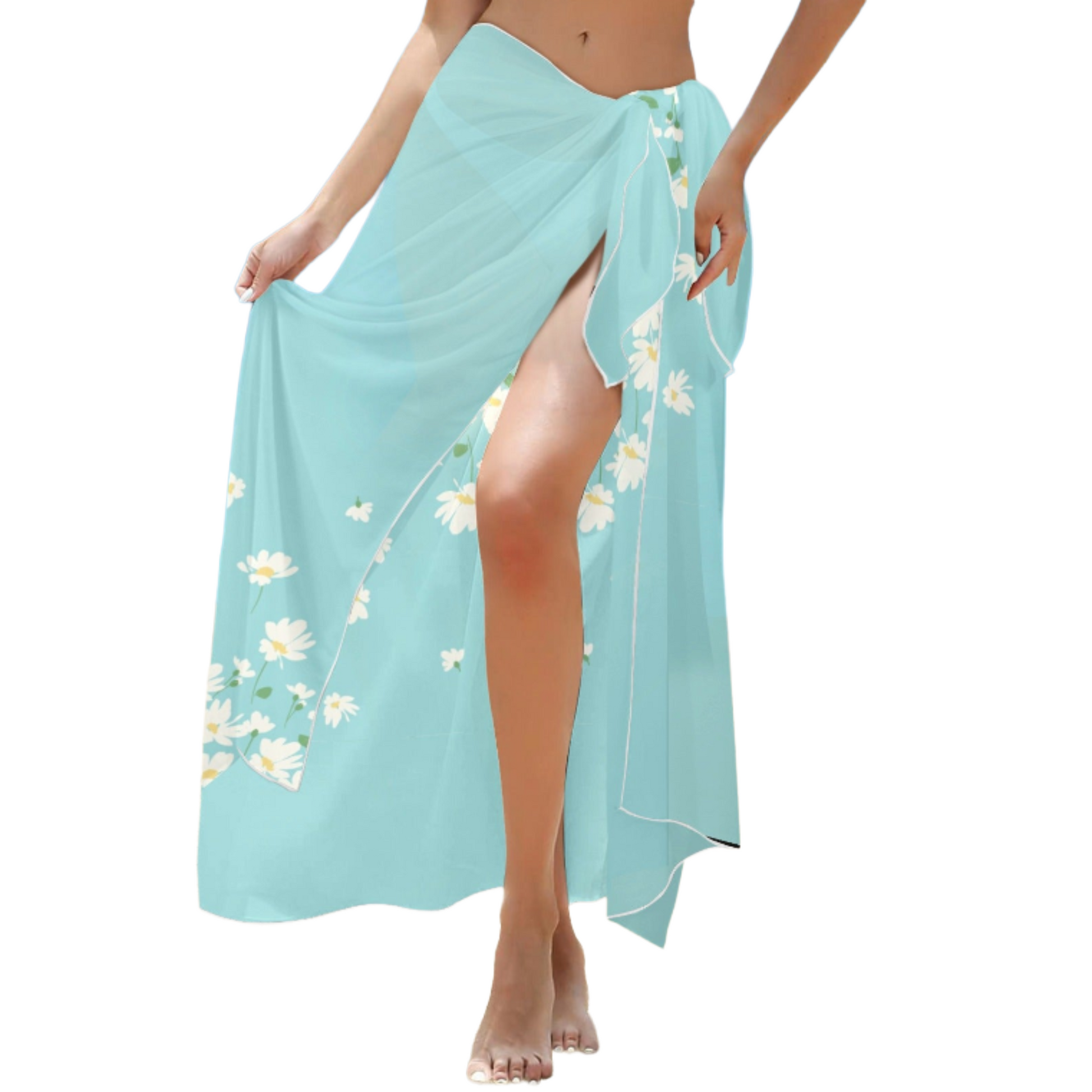 blue daisy chiffon sarong side slit coastal styling