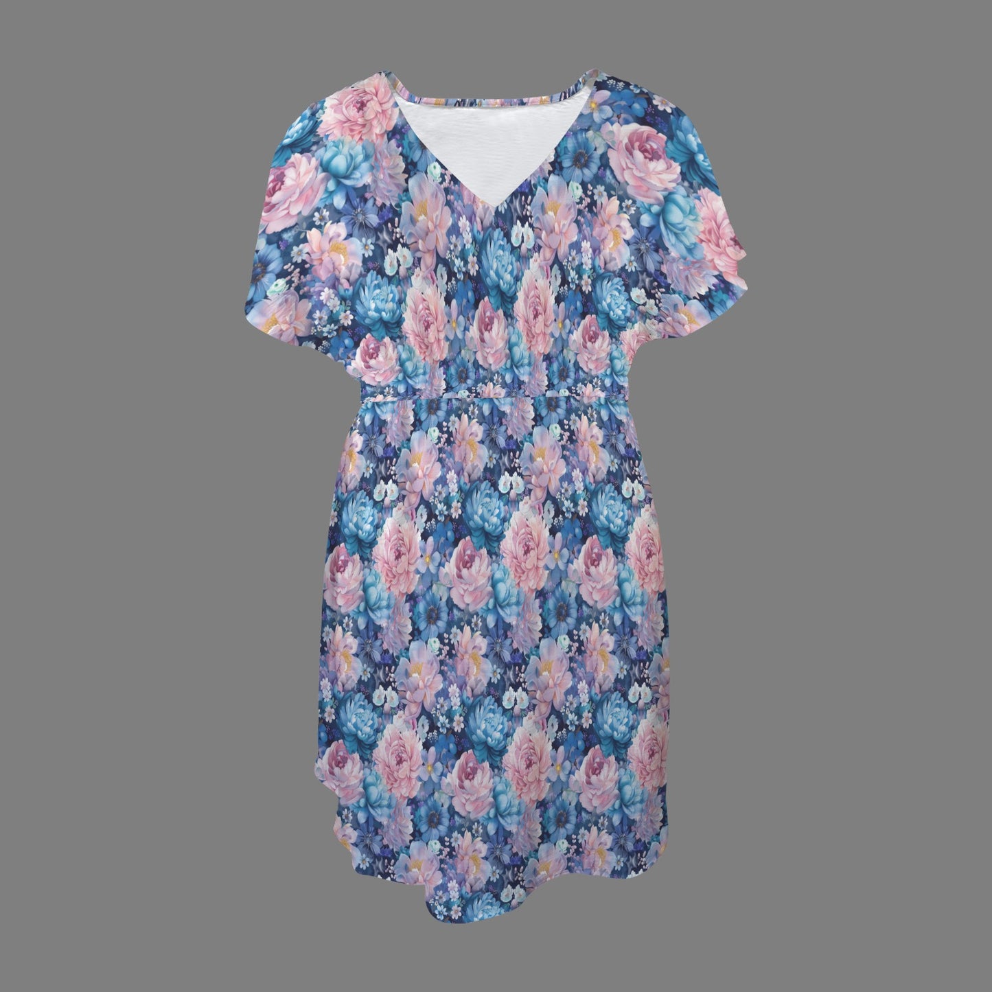 blue floral dress product flat lay structured fit