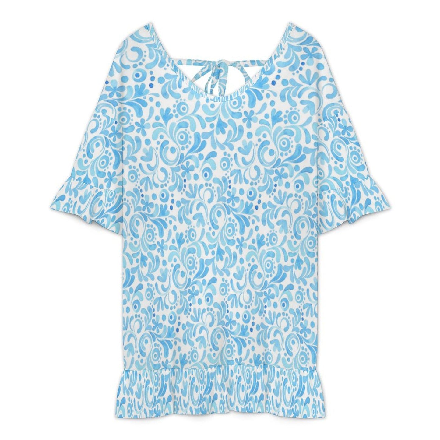 blue printed cover up dress product flat lay