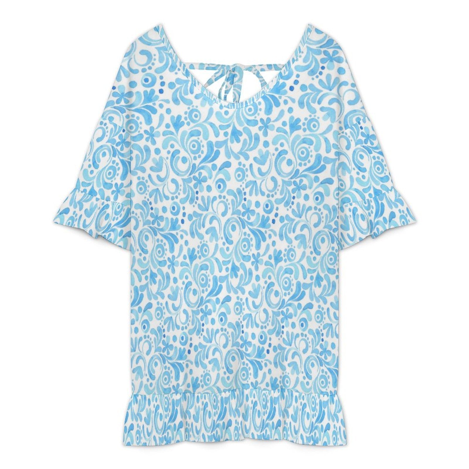 blue printed cover up dress product flat lay