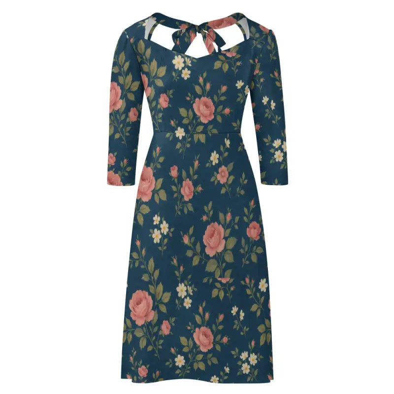 Boho basic style dress with floral print, cutout back, and after-sales processing