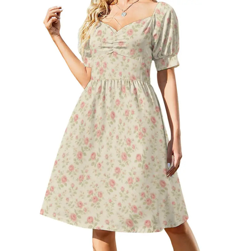 Women’s boho floral print midi dress in basic style, soft fabric, easy wear, after-sales friendly