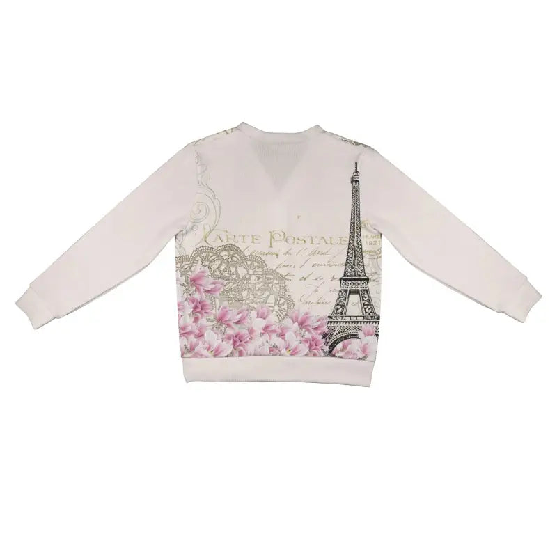 Cream boho floral cardigan with Eiffel Tower and pink lace for dresses