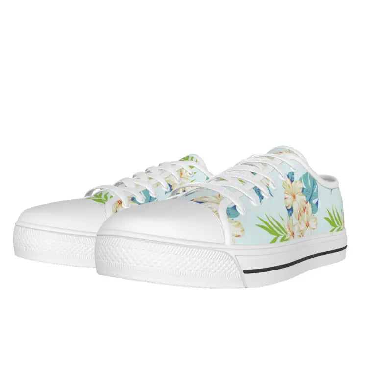 Boho light blue canvas sneakers with floral pattern, insole length for dresses