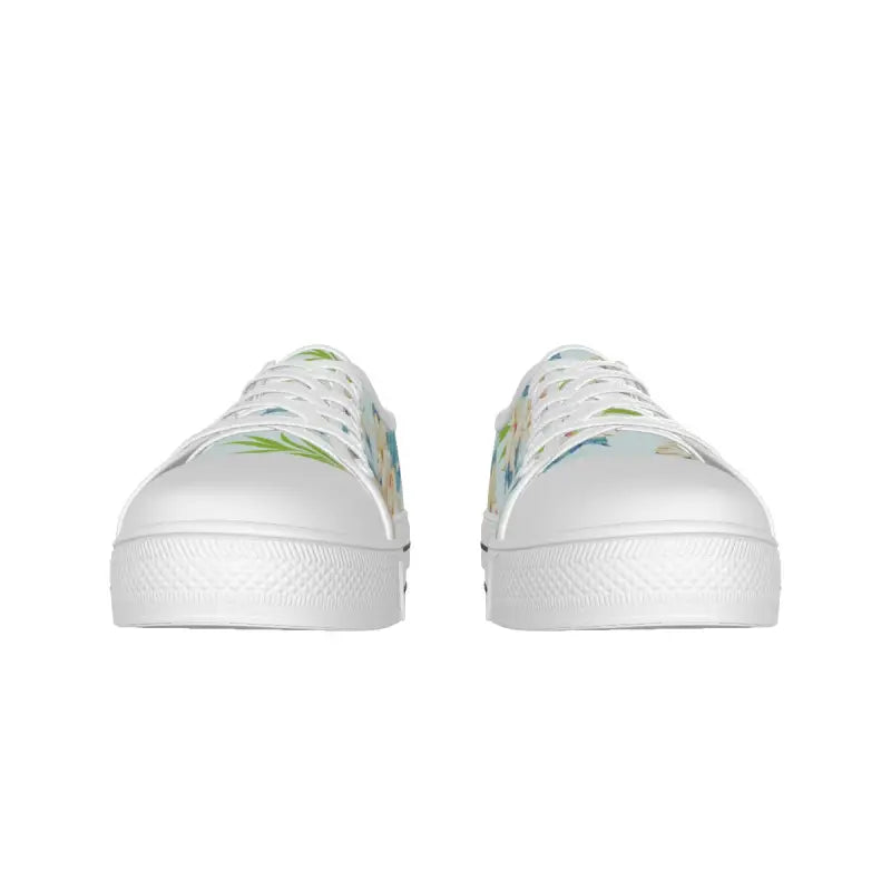 Boho white canvas sneakers with tropical leaves for dresses