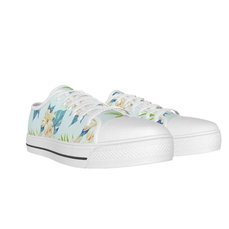 Boho light blue canvas sneakers with tropical floral pattern for dresses
