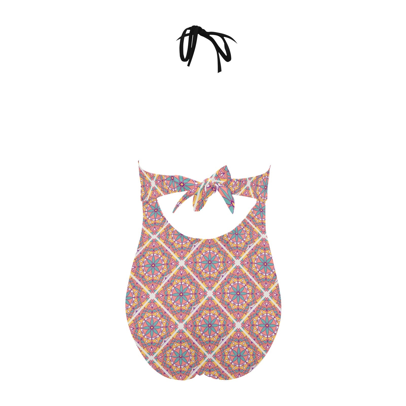 boho print one piece swimsuit full back view