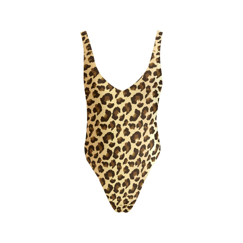 leopard print plunge one piece swimsuit flat lay