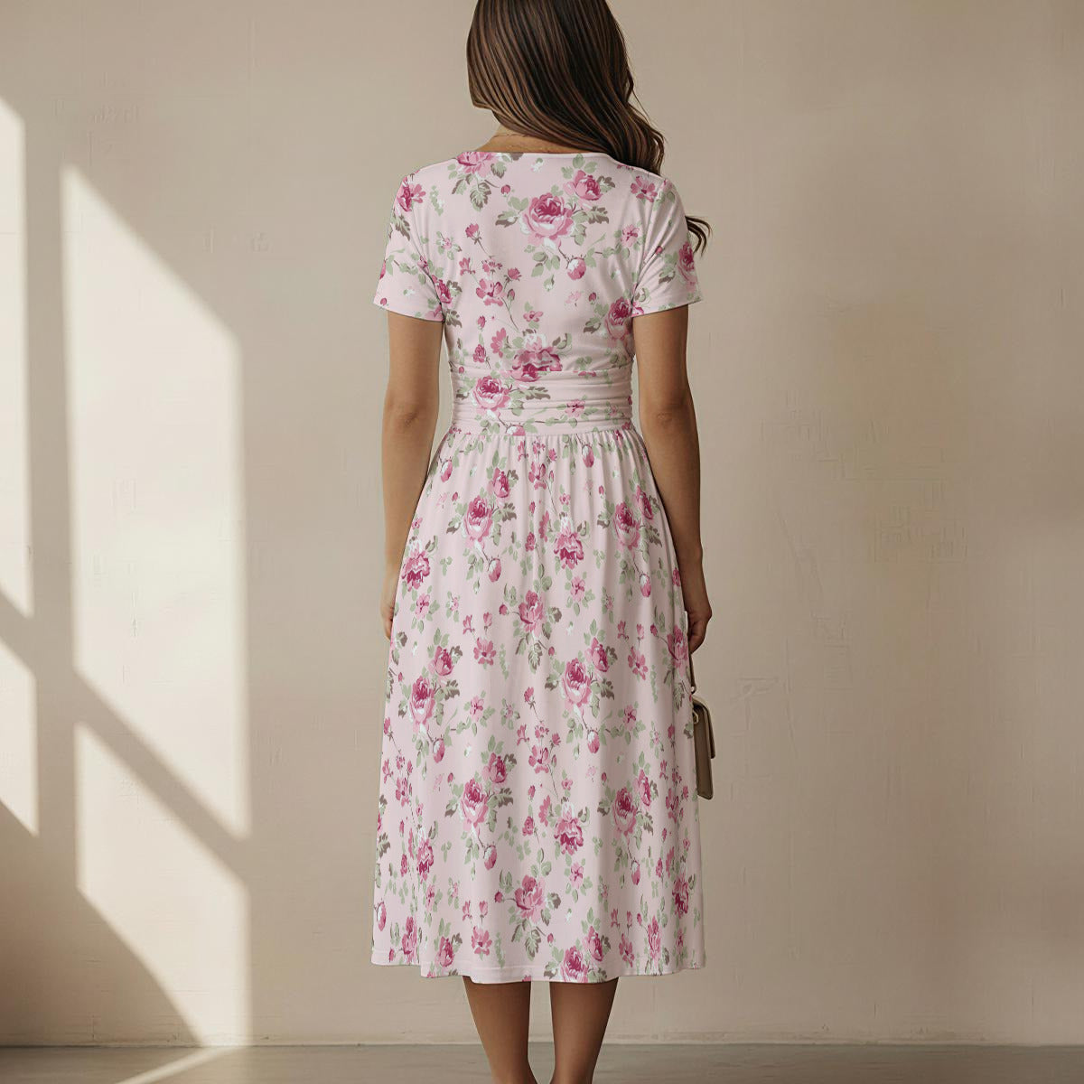 cottagecore pink floral midi dress women's fashion