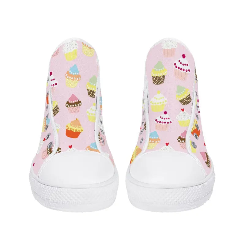 Pink high top sneakers with cupcake pattern, perfect womens cupcake high canvas shoes