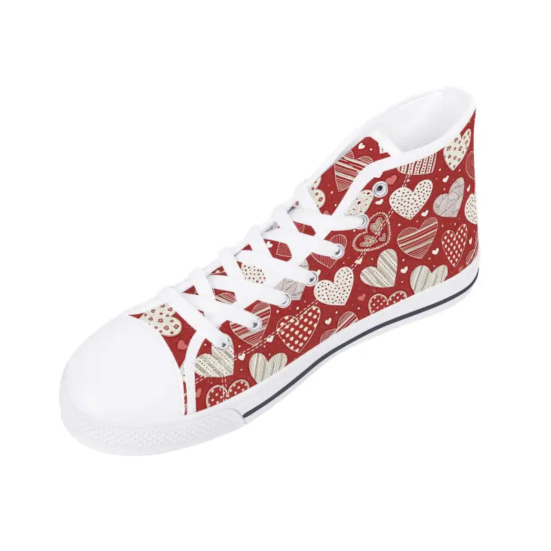 High-top sneakers featuring a cute red and white heart pattern for Women’s Valentine Heart