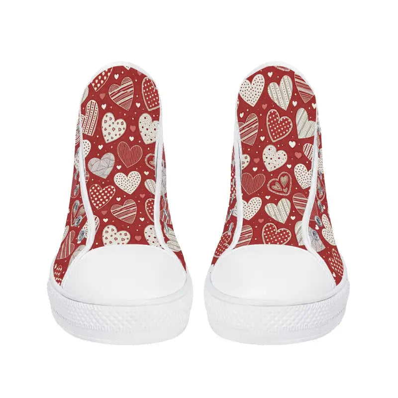 High-top sneakers featuring a cute red and white heart pattern for Women’s Valentine Heart