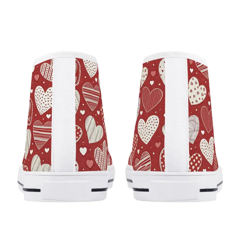 Womens Valentine Heart High Tops with a charming red and white heart pattern design