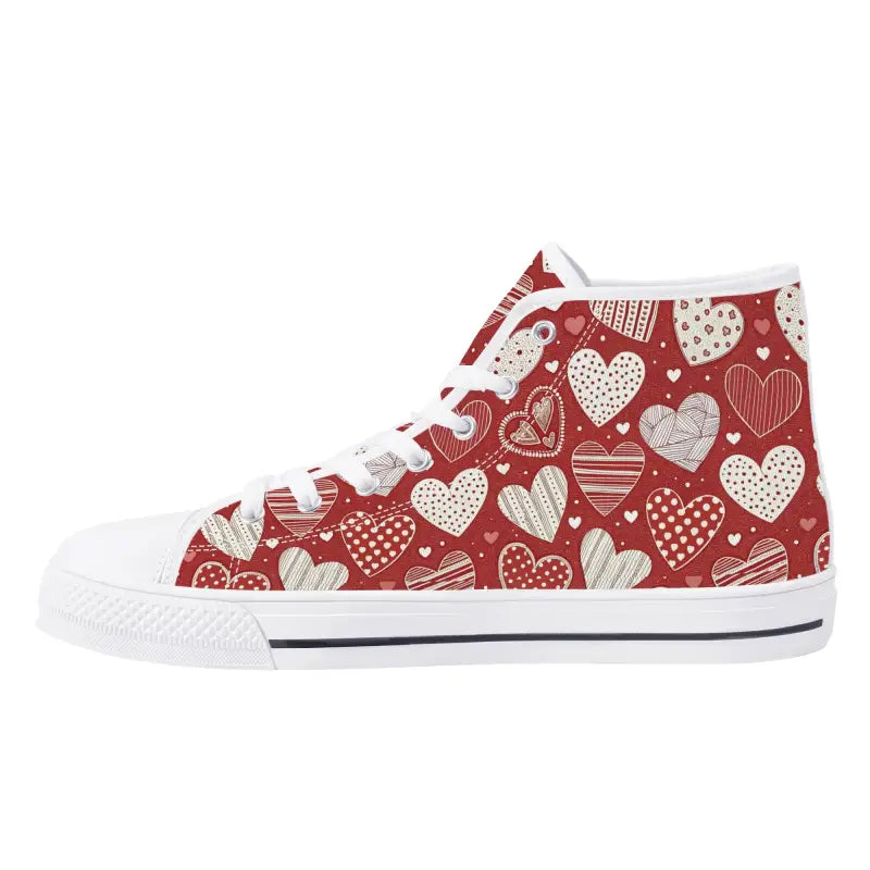 High-top sneaker with red and white heart pattern for Women’s Valentine Heart style