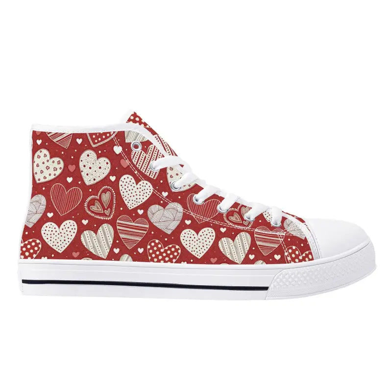 High-top sneakers with red and white heart pattern for Women’s Valentine Heart style