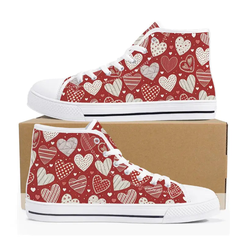 High-top sneakers with a red and white heart pattern for Women’s Valentine Heart vibes