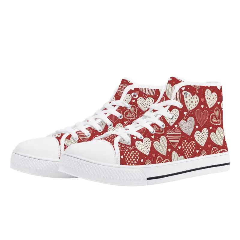 High-top sneakers with a red and white heart pattern for Women’s Valentine Heart style