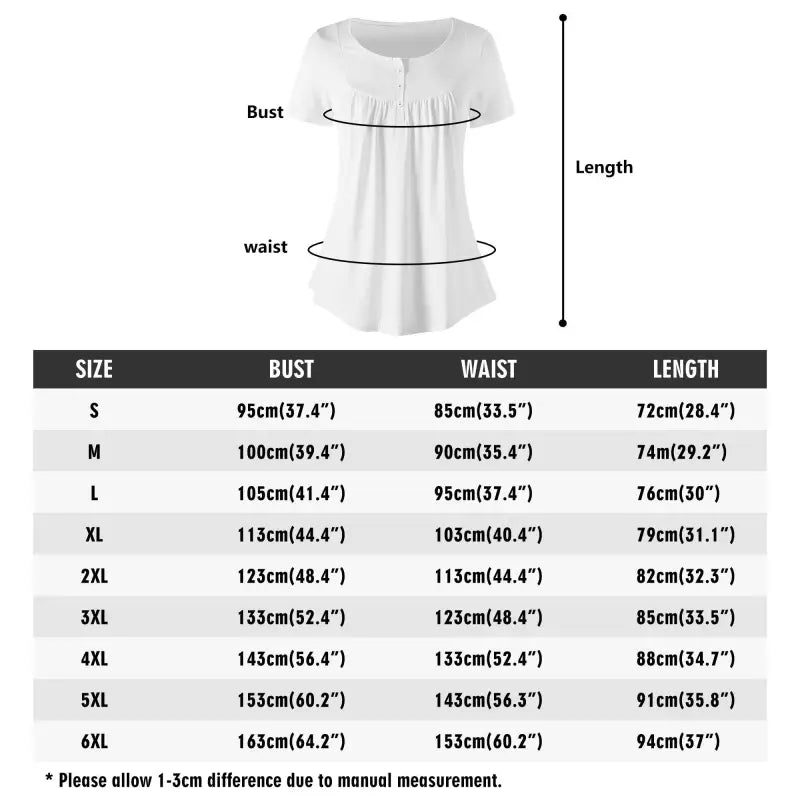 Size chart for Floral Boho V-Neck Blouse with womens green floral measurements