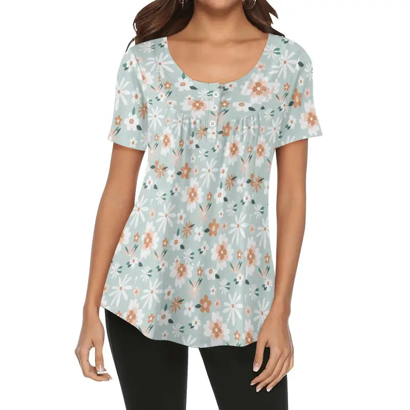 Floral boho v-neck blouse with scoop neckline, perfect for a garden goddess vibe