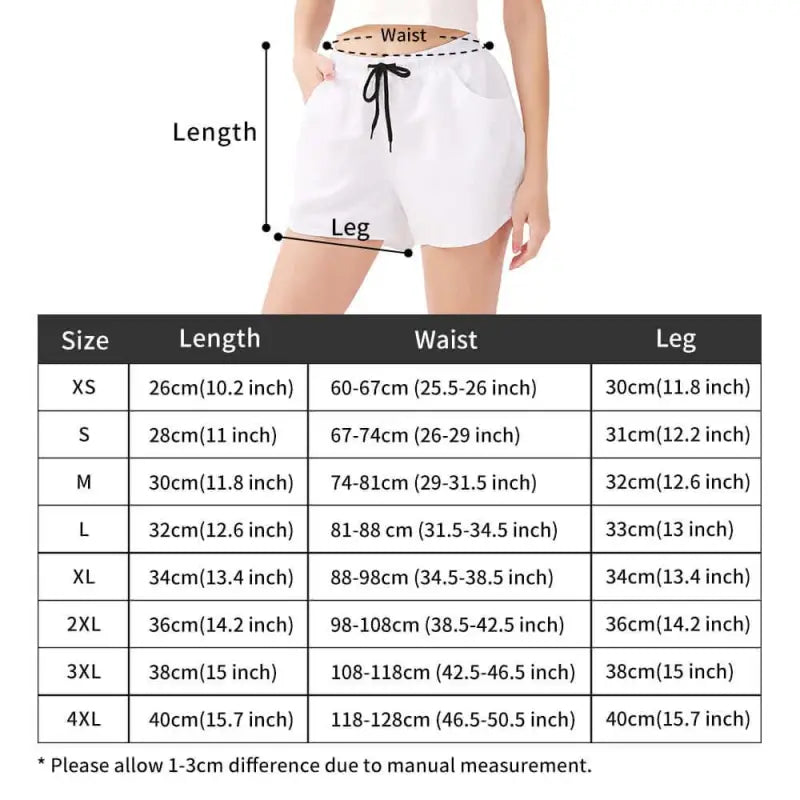 White drawstring shorts with size chart for Womens Purple Floral casual beach vibes