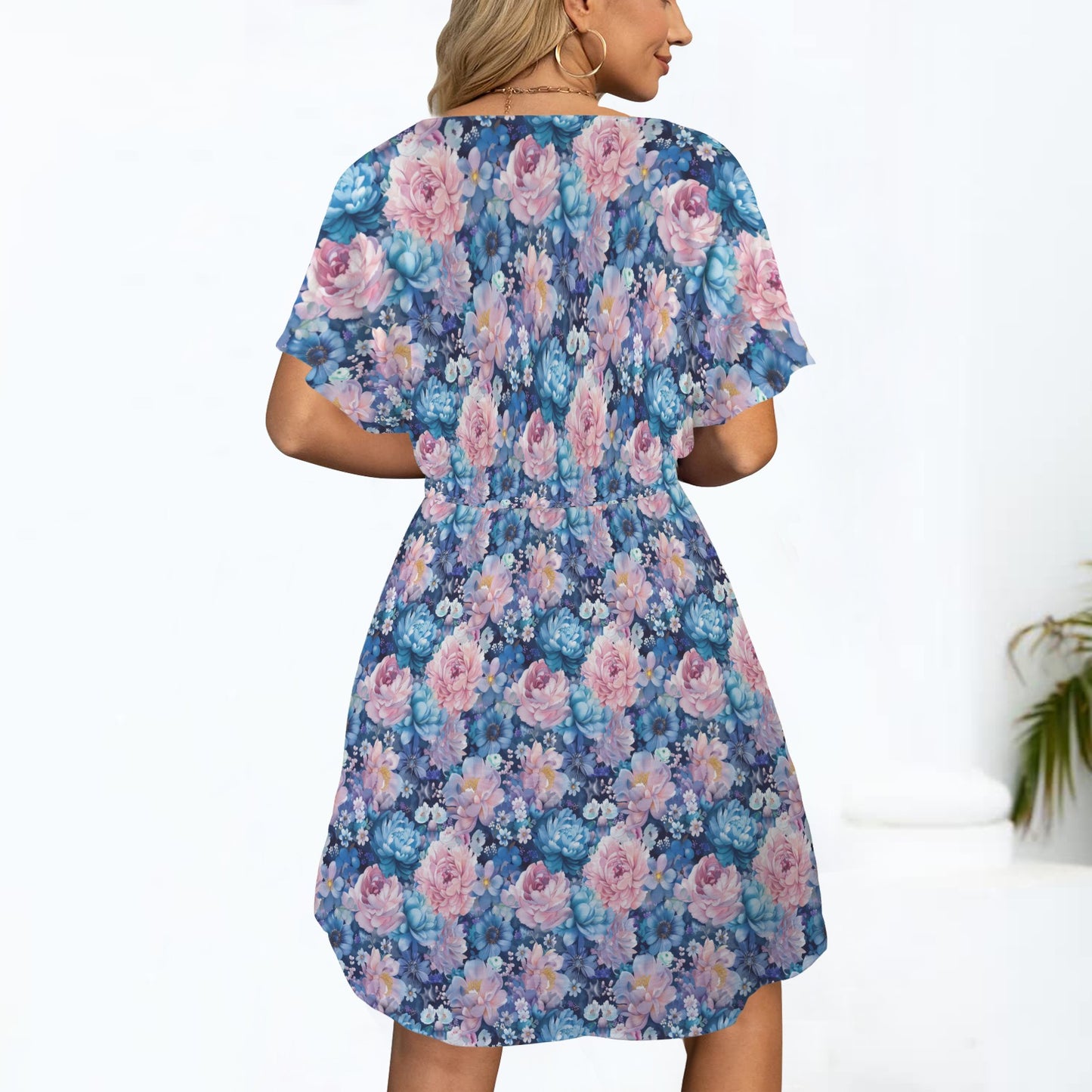 floral dress back view balanced silhouette