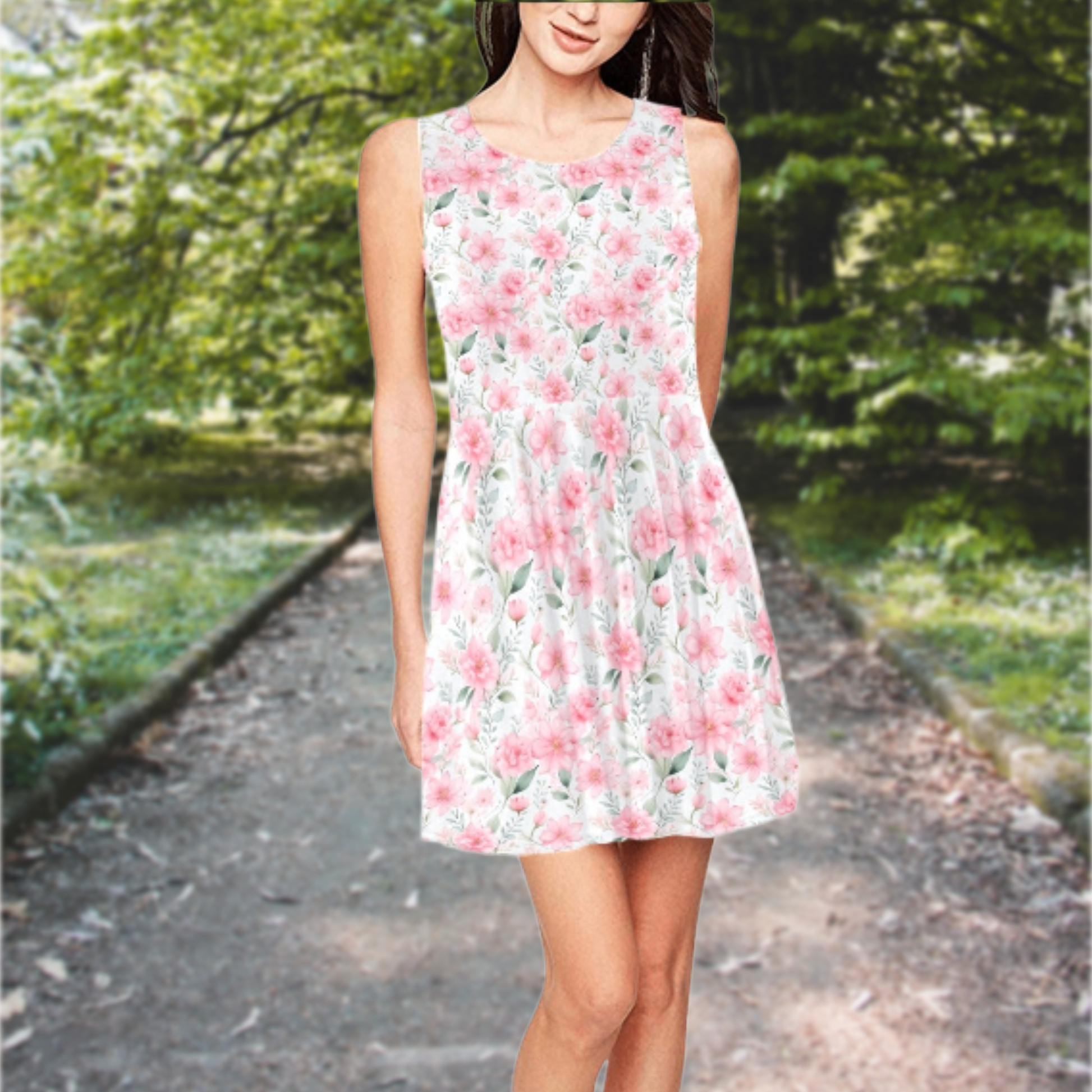 floral mini dress outdoor styling soft pink print lightweight fabric