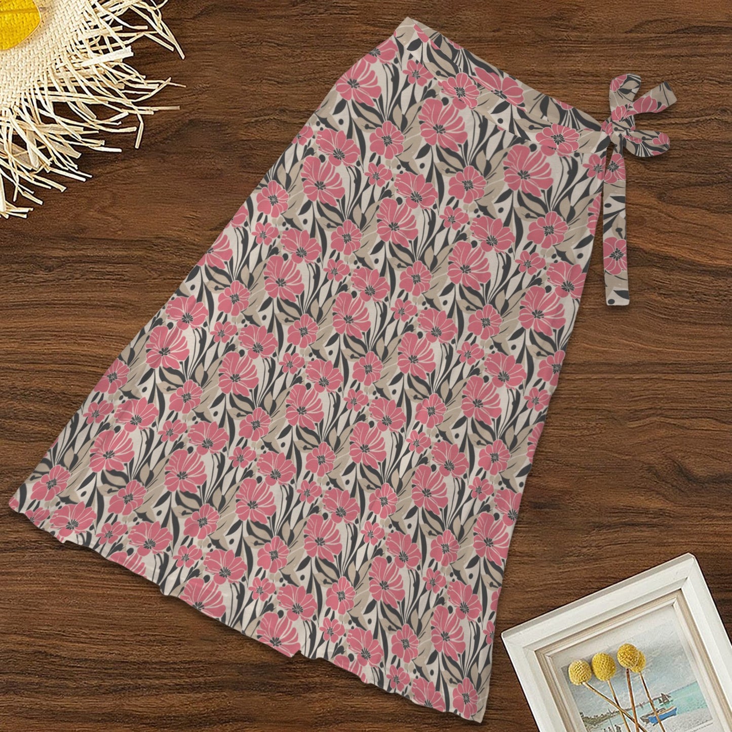 floral sarong flat lay adjustable tie detail